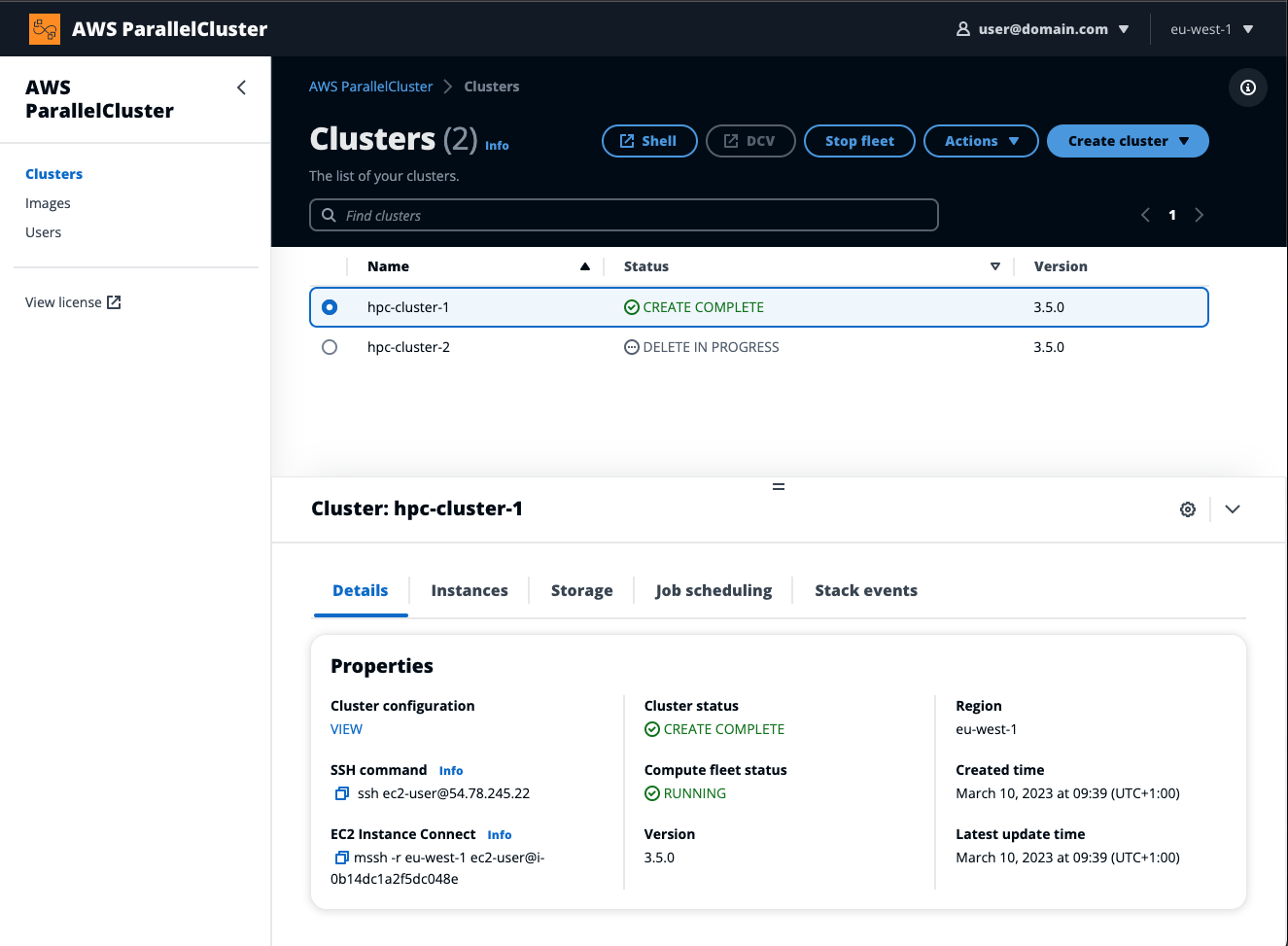 Di halaman beranda PCUI, Anda dapat membuat, mengedit, dan menghapus klaster Anda juga dapat melihat daftar cluster dan detail cluster yang dipilih, dan menavigasi ke cluster, gambar resmi, gambar khusus, dan pengguna.