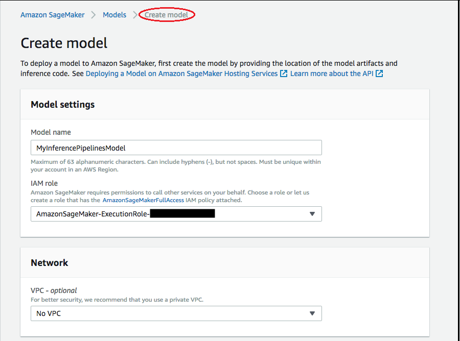 Halaman untuk membuat model untuk Inference Pipeline.