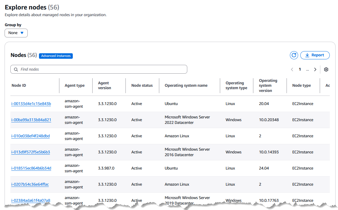 Daftar node terkelola di halaman Jelajahi node