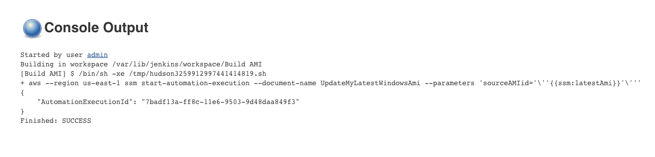 Contoh output perintah di Jenkins perangkat lunak.