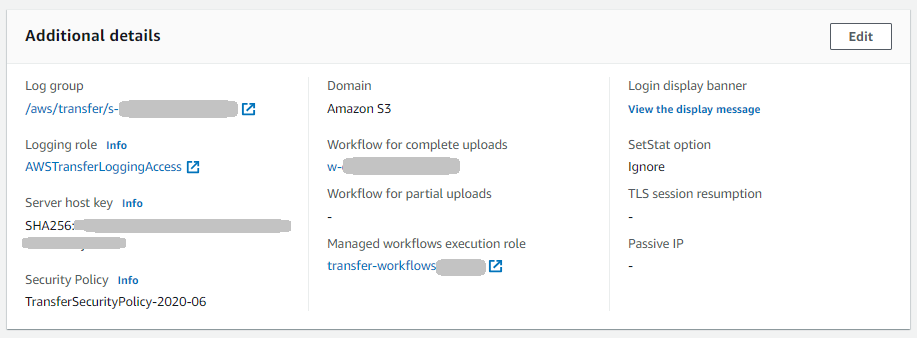 Kelanjutan halaman konsol detail server untuk server.
