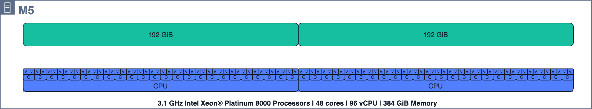 Diagram yang menunjukkan m5.24xlarge sumber daya komputasi host