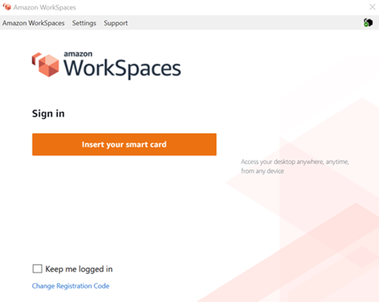 Tangkapan layar yang menampilkan konsol WorkSpaces masuk