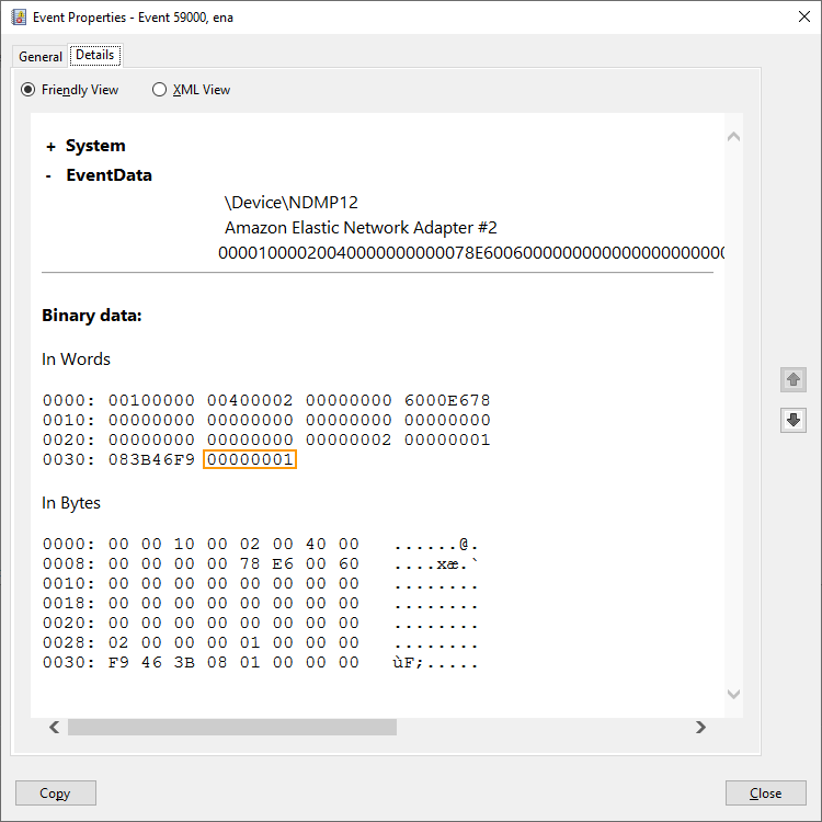 Example: The last word in the Binary Data section is shown highlighted.