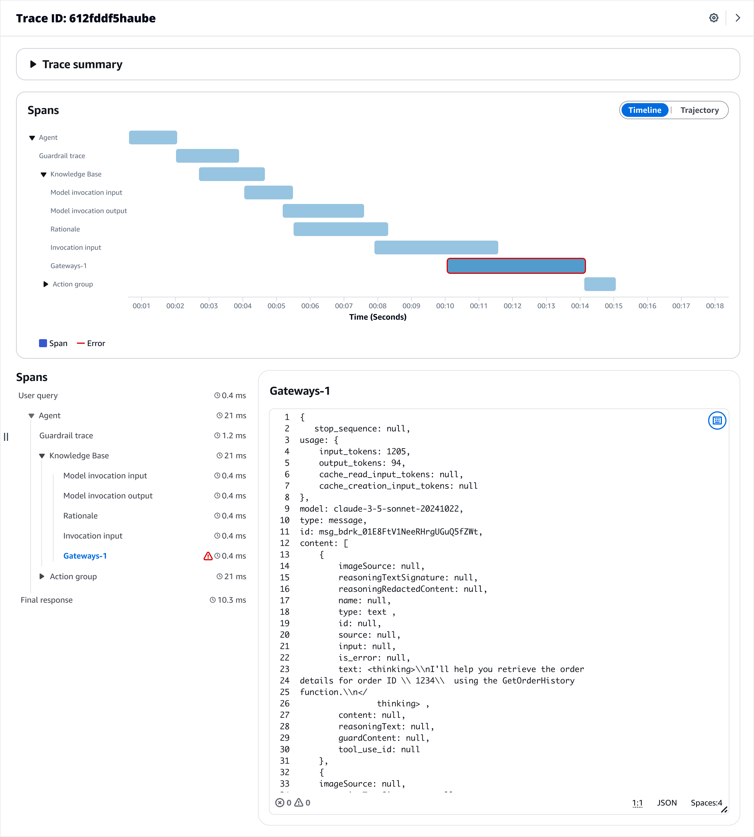 Trace summary view