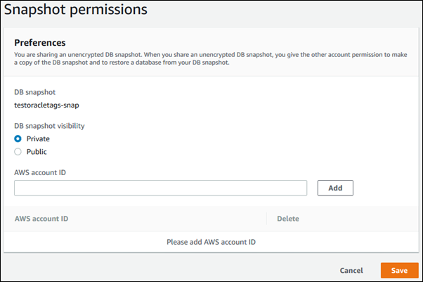 Permit AWS accounts to restore a manual DB cluster snapshot