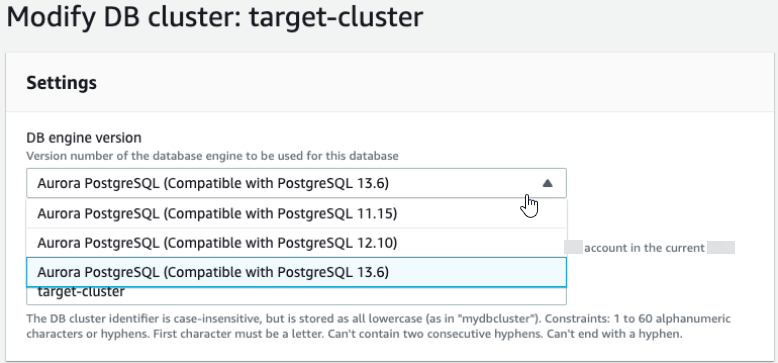 In-place upgrade of an Aurora MySQL DB cluster from version 2 to version 3