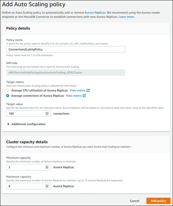 Creating an Auto Scaling policy based on average connections