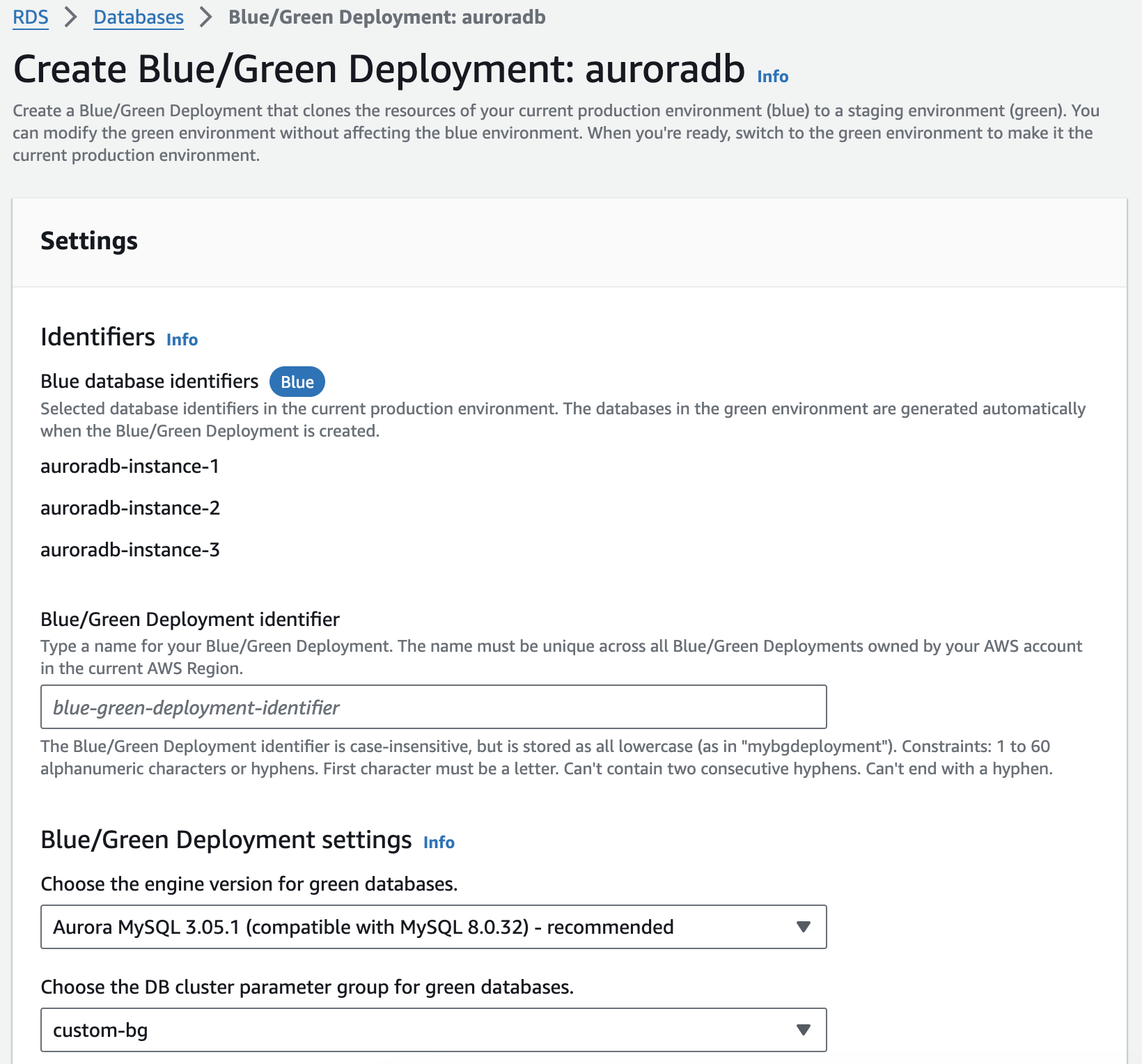 Create blue/green deployment