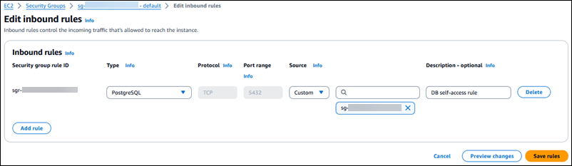 Add inbound rule for the source database.