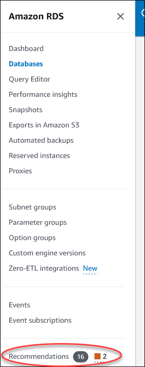 Select Recommendations in the console
