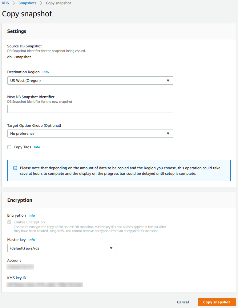 Copy a DB snapshot