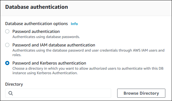 Kerberos authentication setting when creating a DB instance
