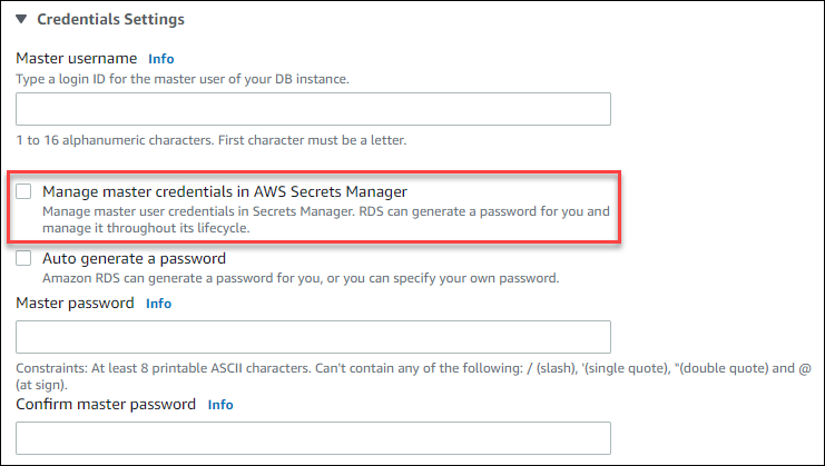 Manage master credentials in AWS Secrets Manager