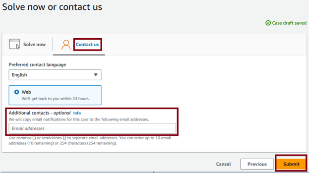 Additional contacts - option section example