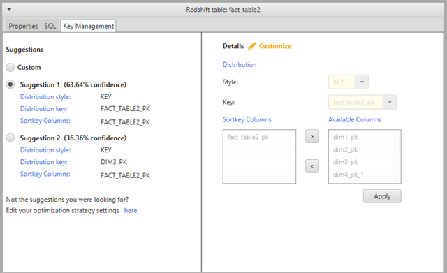 Key management tab