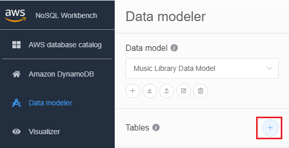 Console screenshot showing the add table button.
