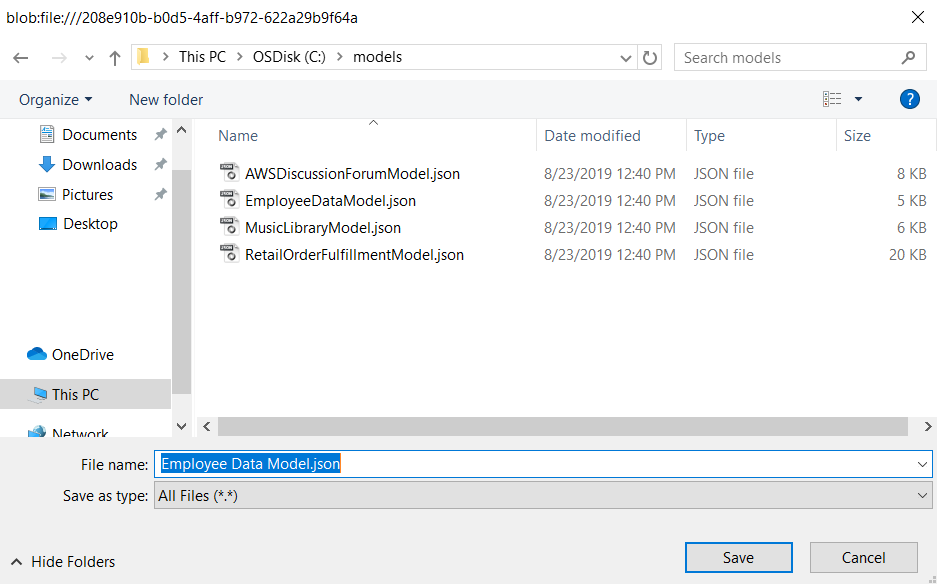 Screenshot of file explorer with list of models.