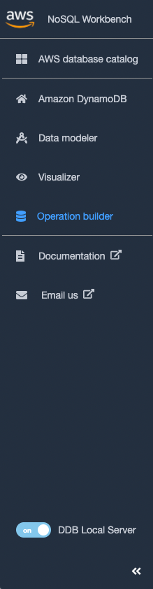 Use the toggle button at the bottom of the menu to enable or disable the DynamoDB local Server.