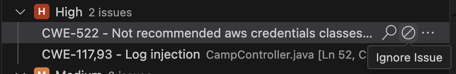 The ignore icon for a code issue in Visual Studio Code, used to open ignore and close a code issue.