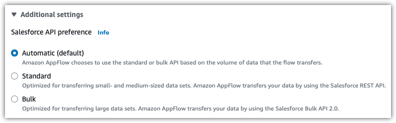 The options for Salesforce API preference on the Configure flow page.
