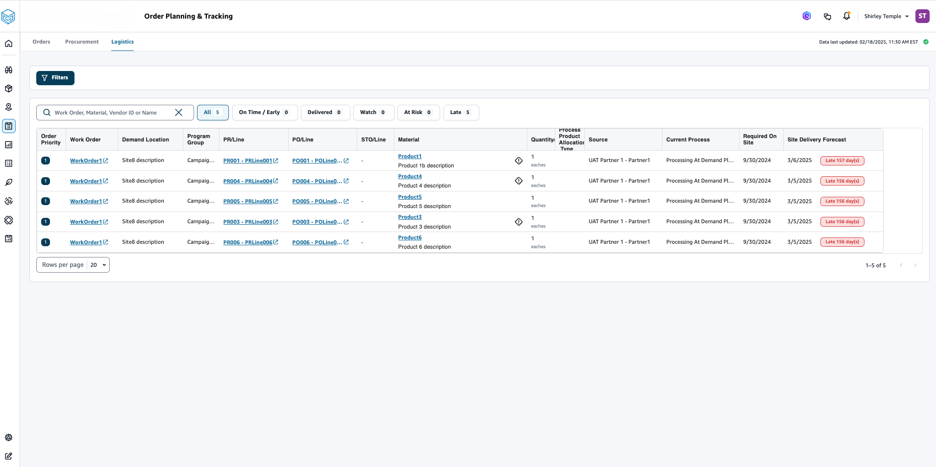 Viewing the logistics details