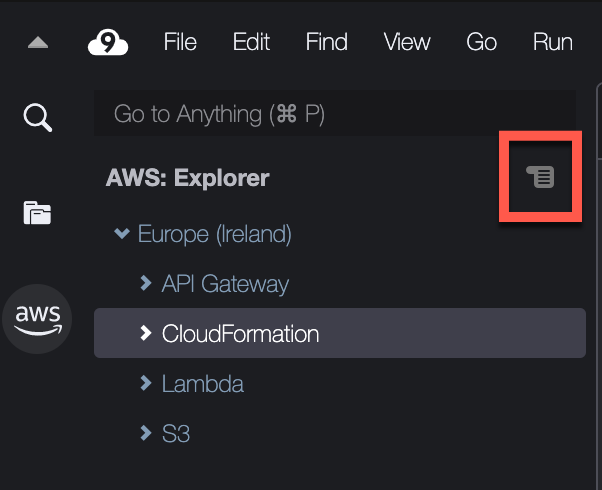 Labelled screenshot showing the location of the Toolkit menu for the AWS Toolkit