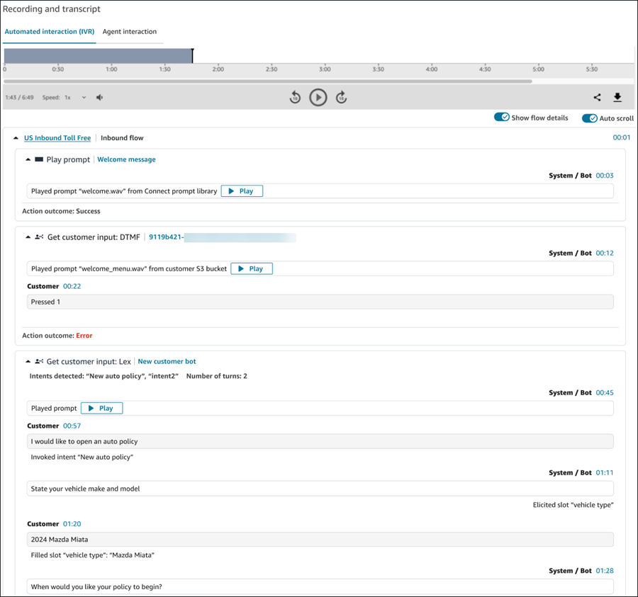 An example of an automated interaction log.