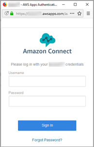 The login page for Amazon Connect.