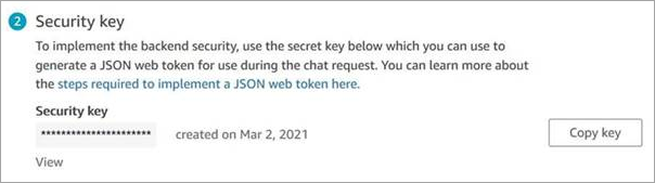 The security key provided by Amazon Connect.