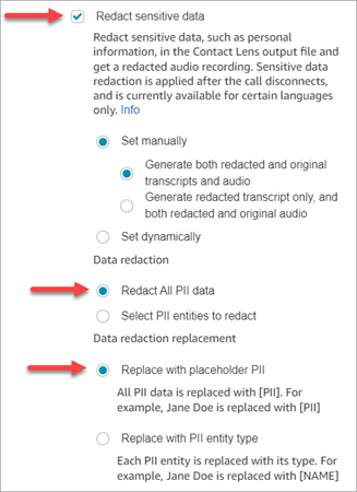 The default settings for sensitive data redaction.