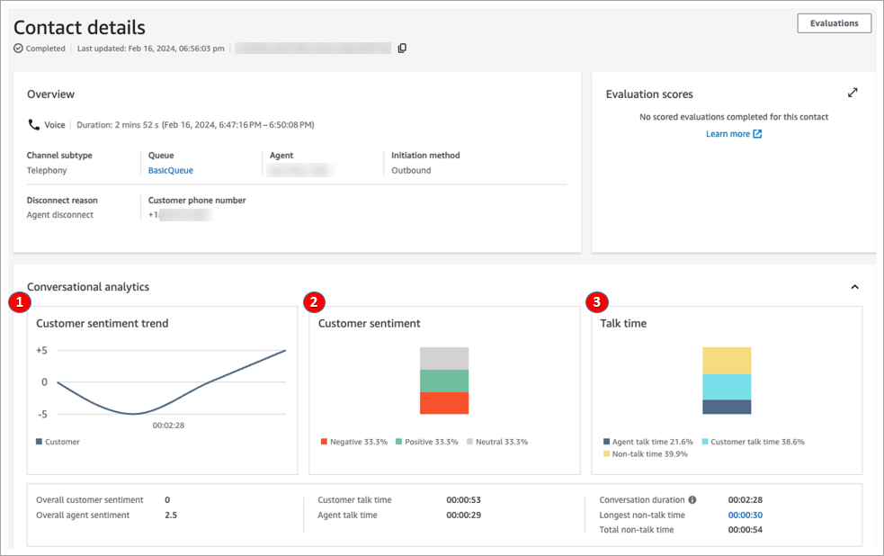 A sample contact details page with talk time metrics.