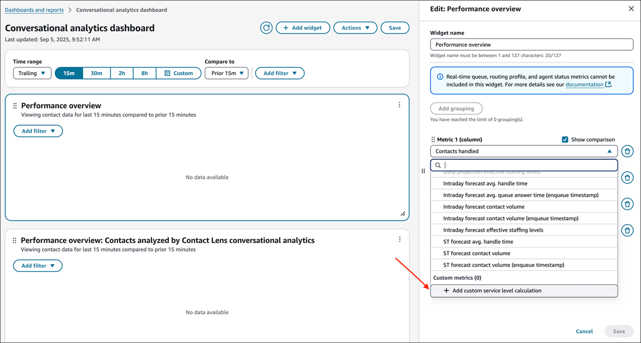 The Add custom service level calculation option.