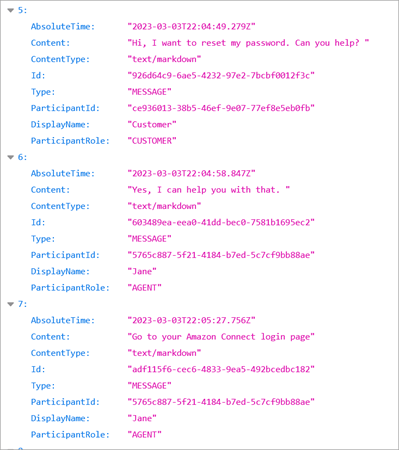 A json file transcript opened with Firefox.