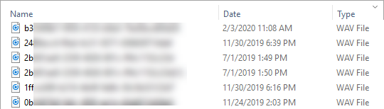A list of .wav file recordings in the downloads folder.