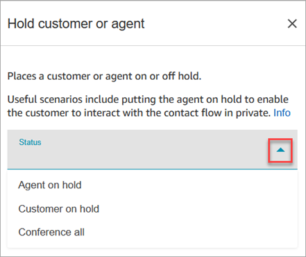 The properties page of the Hold customer or agent block.