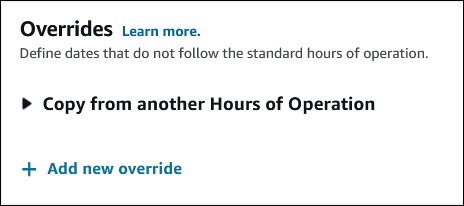 The Add overrides to hours of operation page.