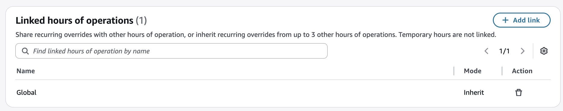 Link overrides from a different hours of operation table.