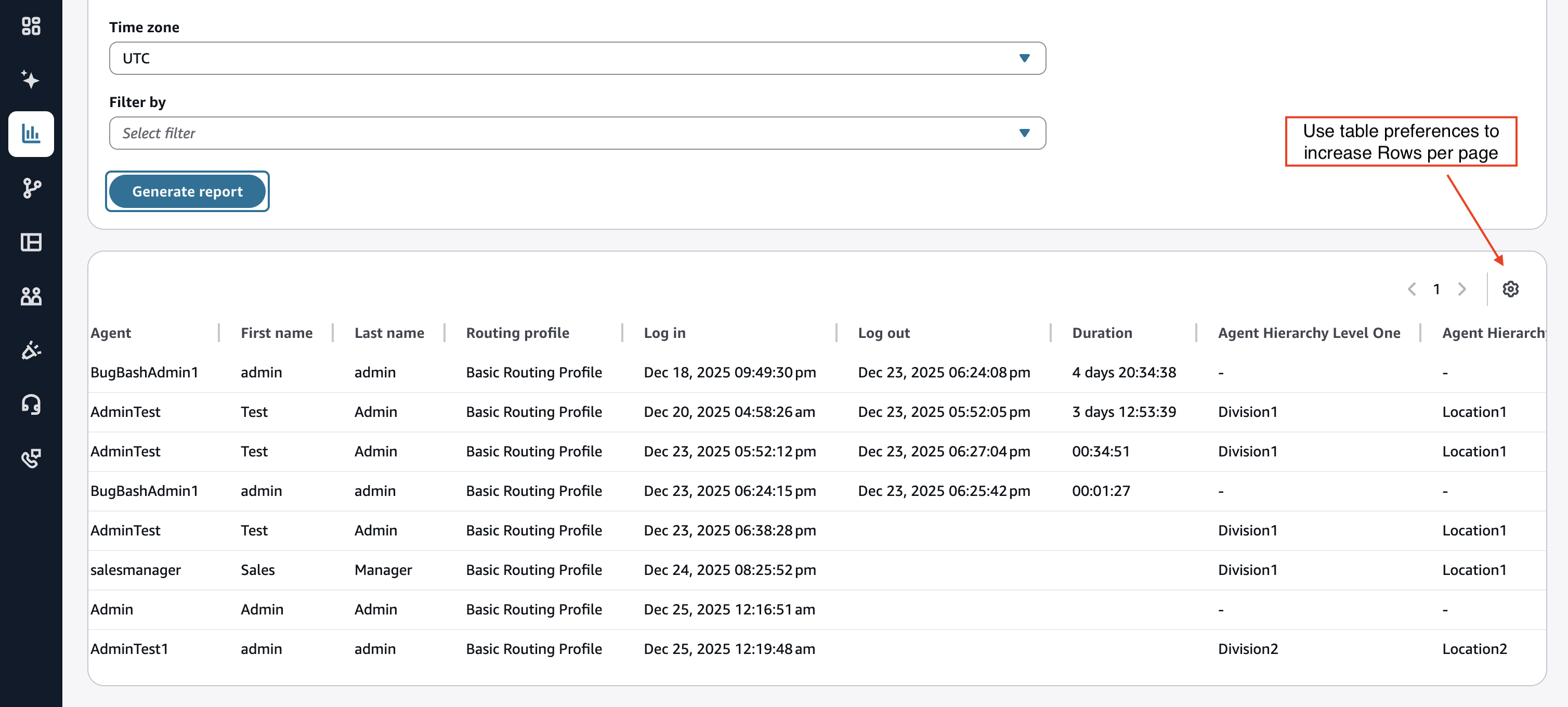 Use table preferences to increase Rows per page.