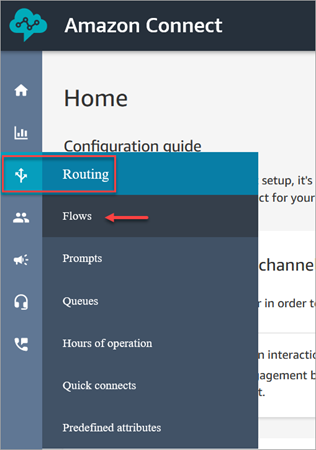 The Amazon Connect navigation menu.