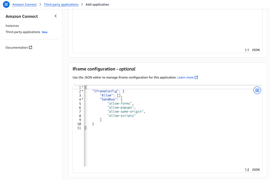 Iframe configuration.