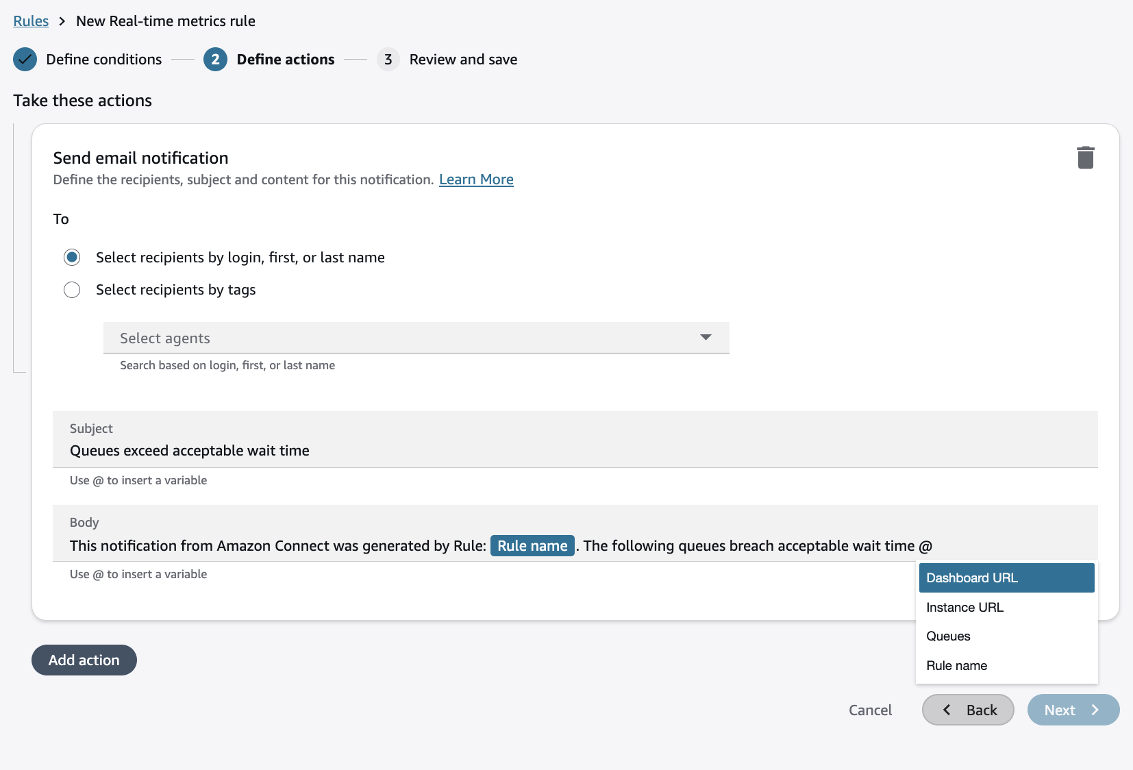 The task action with variable injection.