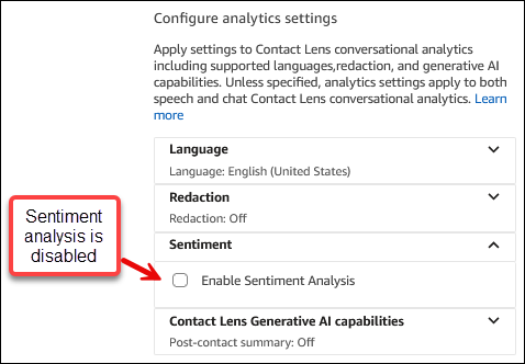 The sentiment analysis option when it is disabled.