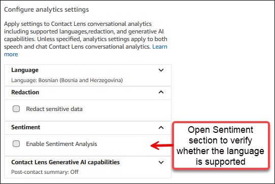 The Sentiment analysis option when it is disable because the language isn't supported.