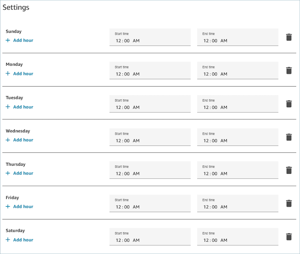 An example of a weekly, 24-hour contact center schedule.