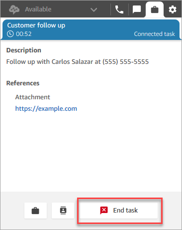 The CCP, a connected task, the End task button.