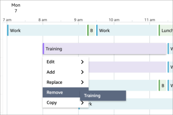 A dropdown list of actions you can perform on a schedule before it is published.