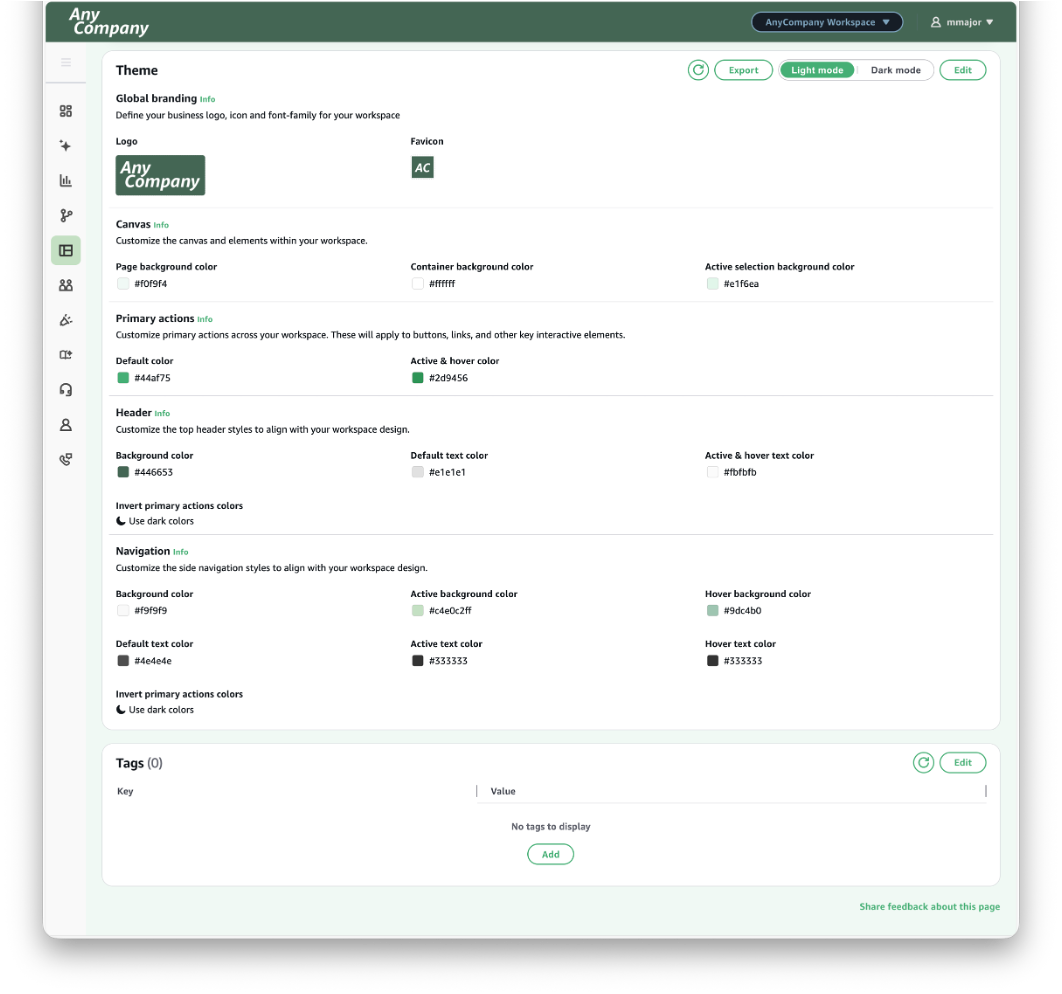 Workspace with a custom logo and color scheme.
