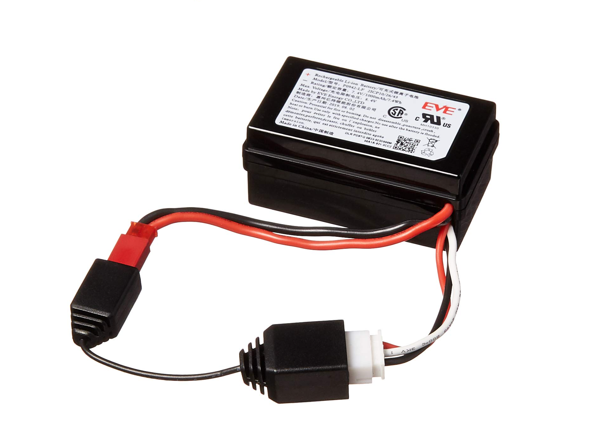 The image shows a battery unlock cable connected to a AWS DeepRacer battery.