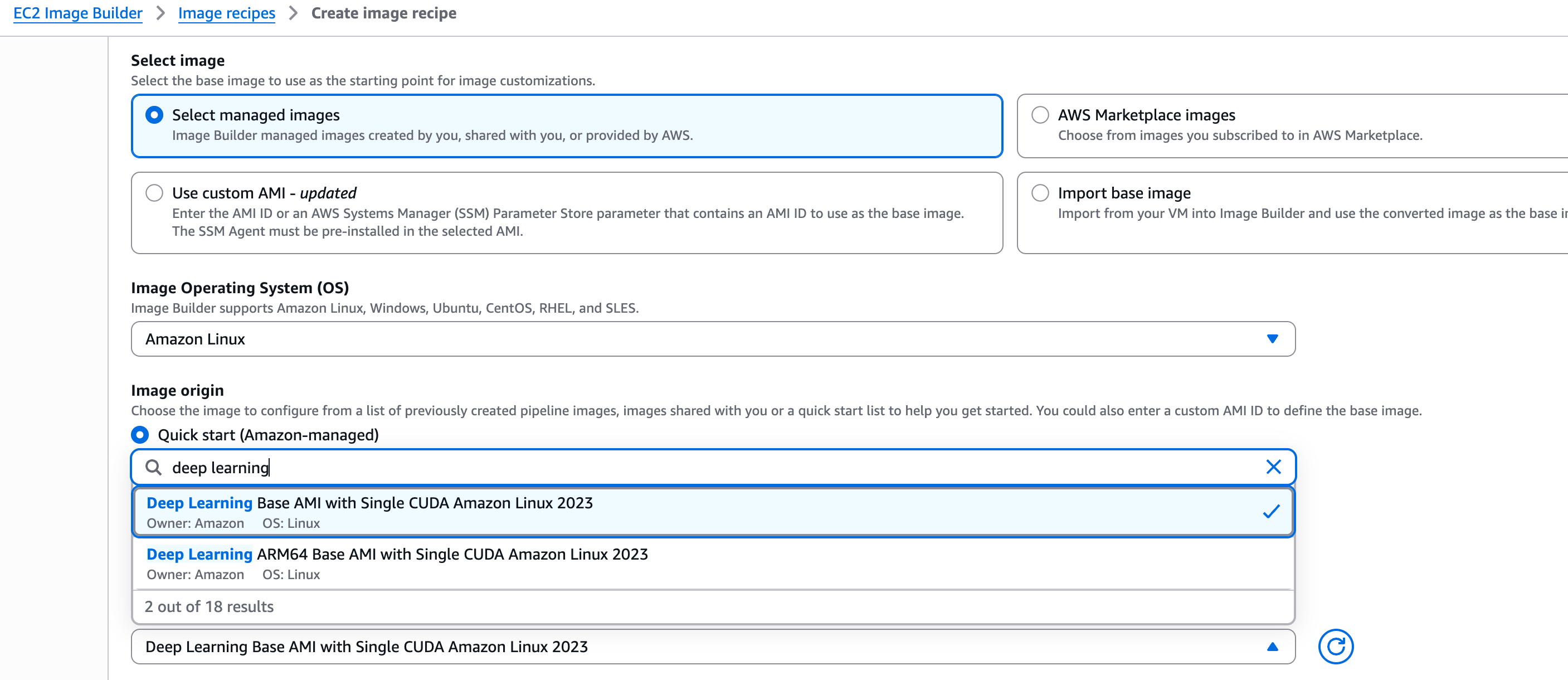 Image Builder recipe creation for Amazon Linux